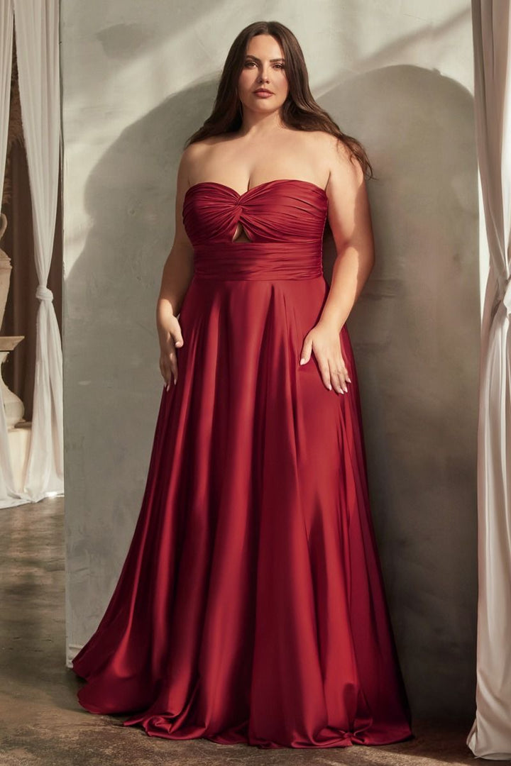 Satin Strapless Keyhole A-Line Dress-1