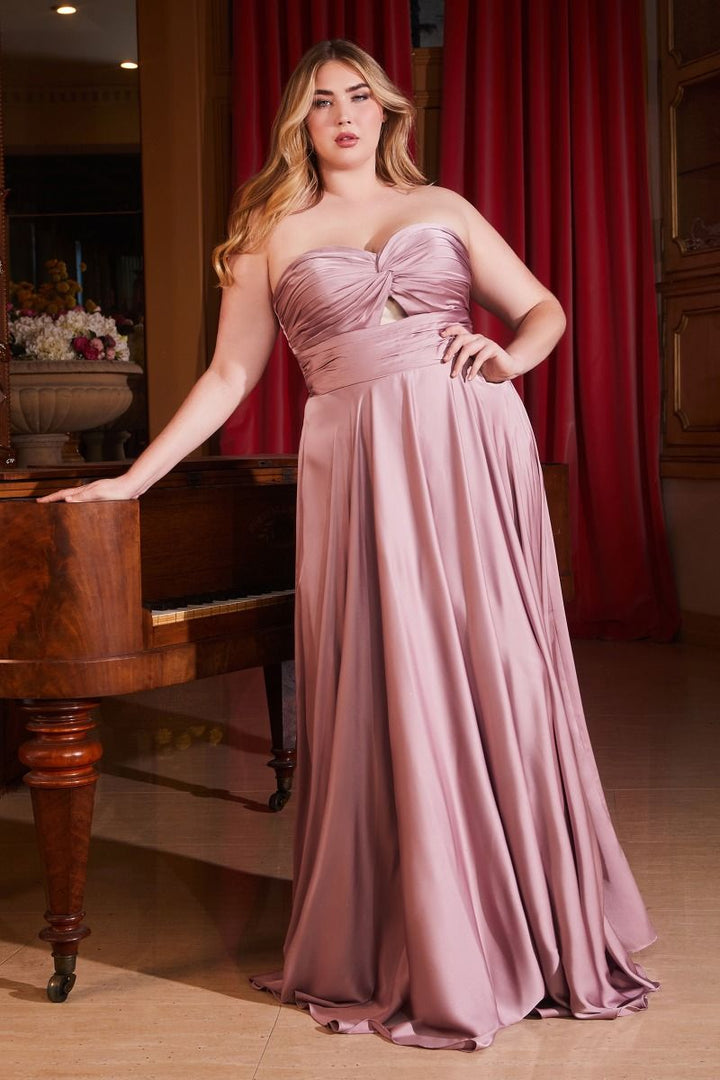 Satin Strapless Keyhole A-Line Dress-2