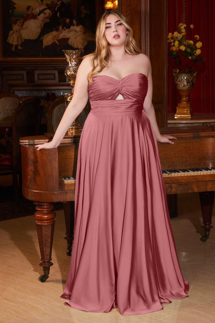 Satin Strapless Keyhole A-Line Dress-4