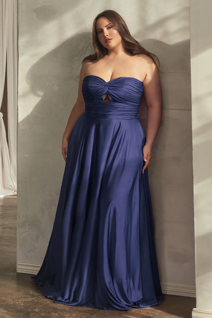 Satin Strapless Keyhole A-Line Dress-5