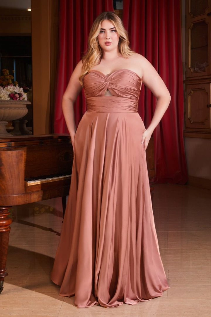 Satin Strapless Keyhole A-Line Dress-6