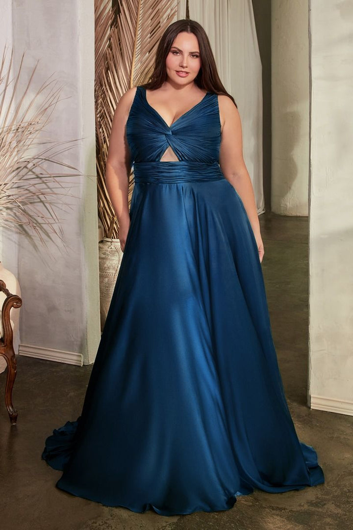 Keyhole Satin A-Line Straps Open V-Back Long Evening Dress CD7497C-7