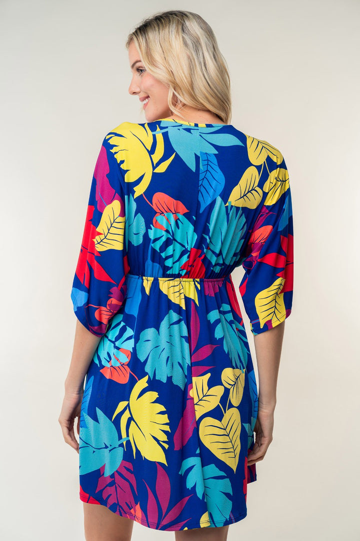 White Birch Full Size Printed V-Neck Mini Dress-1