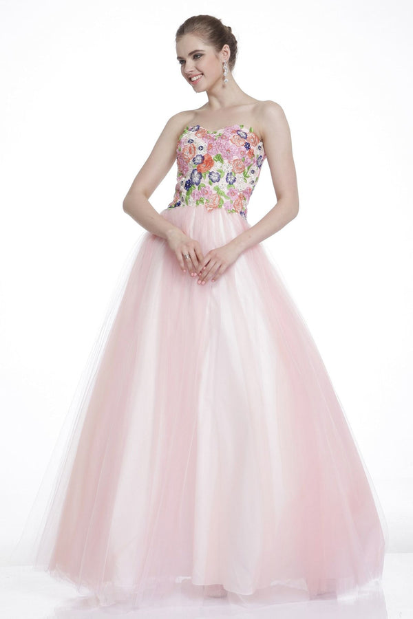 Strapless Floral Lace Dress-0