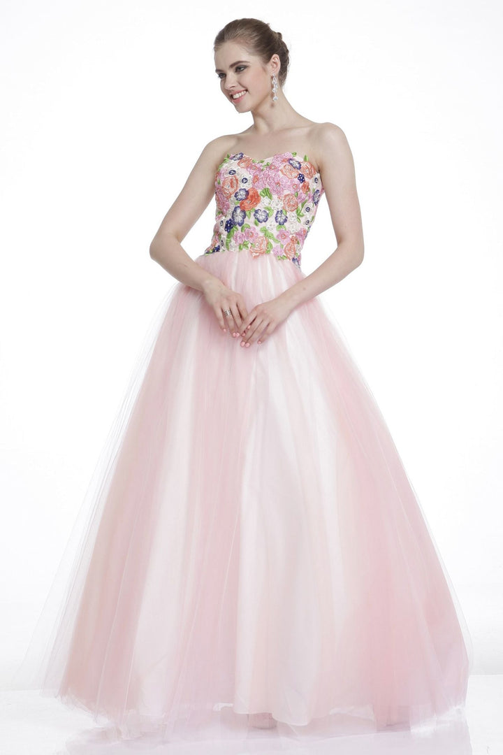 Strapless Floral Lace Dress-0