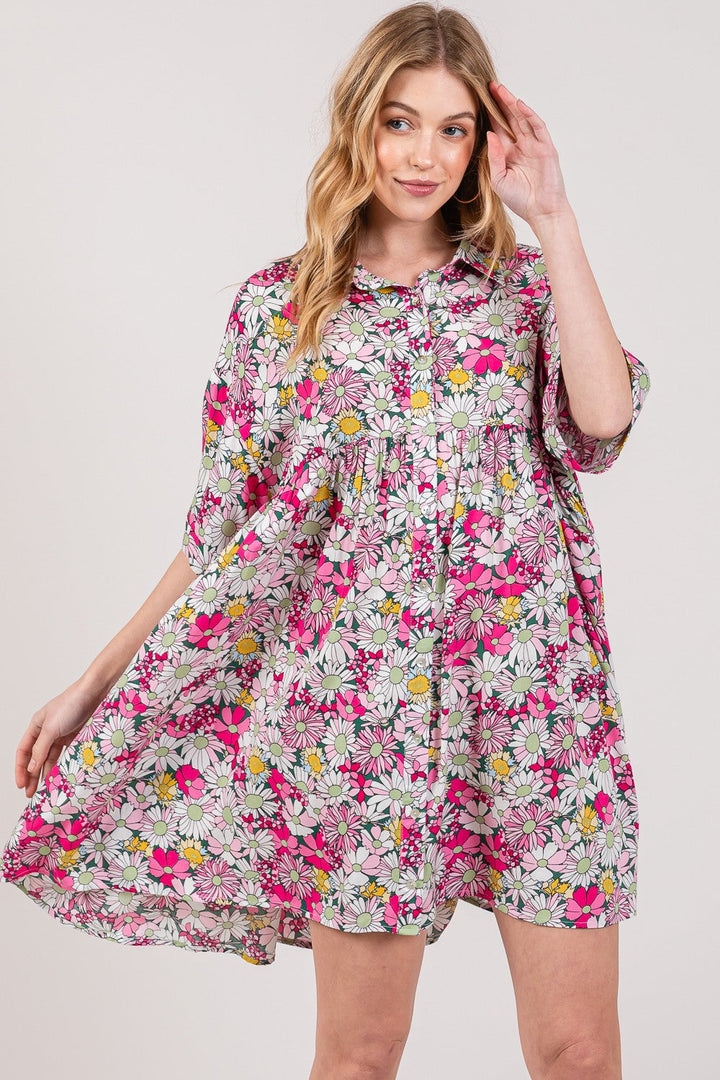 SAGE + FIG Floral Button Down Mini Shirt Dress-3