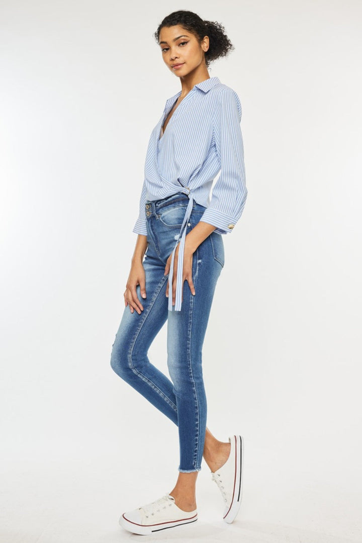 Kancan Distressed Raw Hem High Waist Jeans-4
