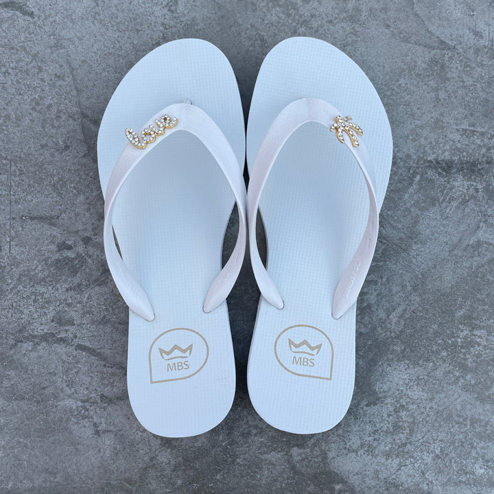White Love Palm Trees Flip Flops-0