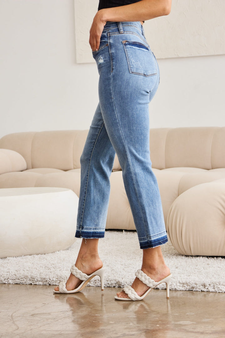 Judy Blue Full Size Release Hem Cropped Bootcut Jeans-2