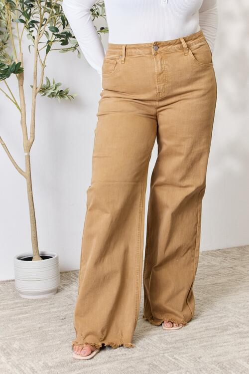 RISEN Full Size Fringe Hem Wide Leg Jeans-2