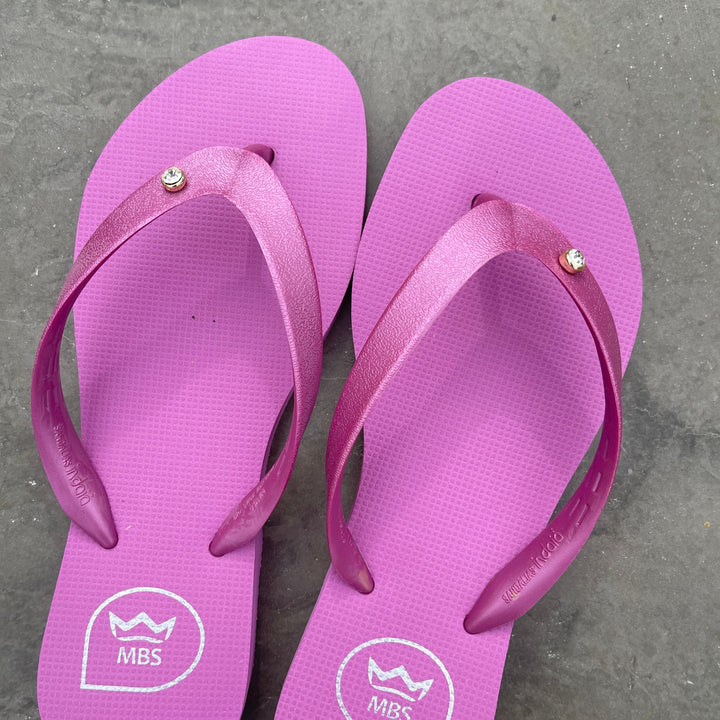 Natural Rubber Flip Flops Solid Pink Crystal Flower-2