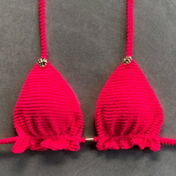 Electra Red Textured Triangle Frill Bikini Top-0