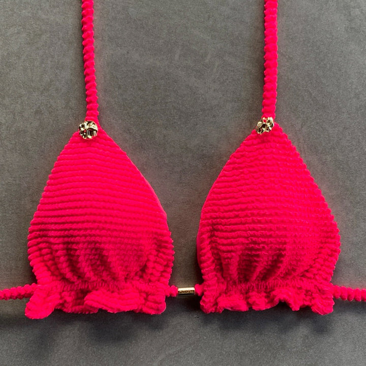Electra Red Textured Triangle Frill Bikini Top-0