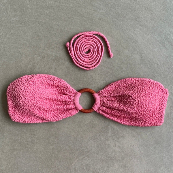 Desert Rose Beehive Textured Strapless Bikini Top-0