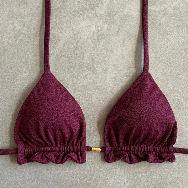 Seashore Textured Malbec Triangle Frill Bikini Top-0