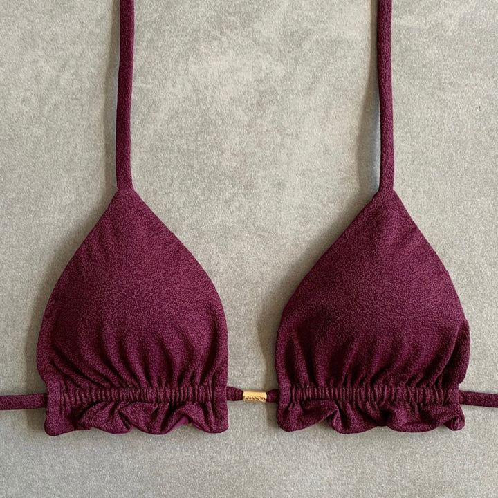 Seashore Textured Malbec Triangle Frill Bikini Top-0