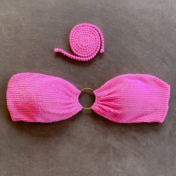Pink Bliss Textured Strapless Bikini Top-0