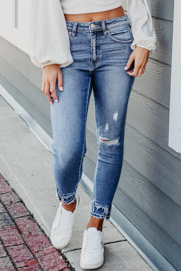 Macie Distressed Frayed Ankle Skinny Jeans-0