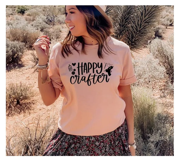 Happy Crafter T-shirt, Outdoors Shirt, Motivational Gift, Crafting Lover Top, Crafter Shirt, Adventure Tee, Gift For Her, Mama Shirt