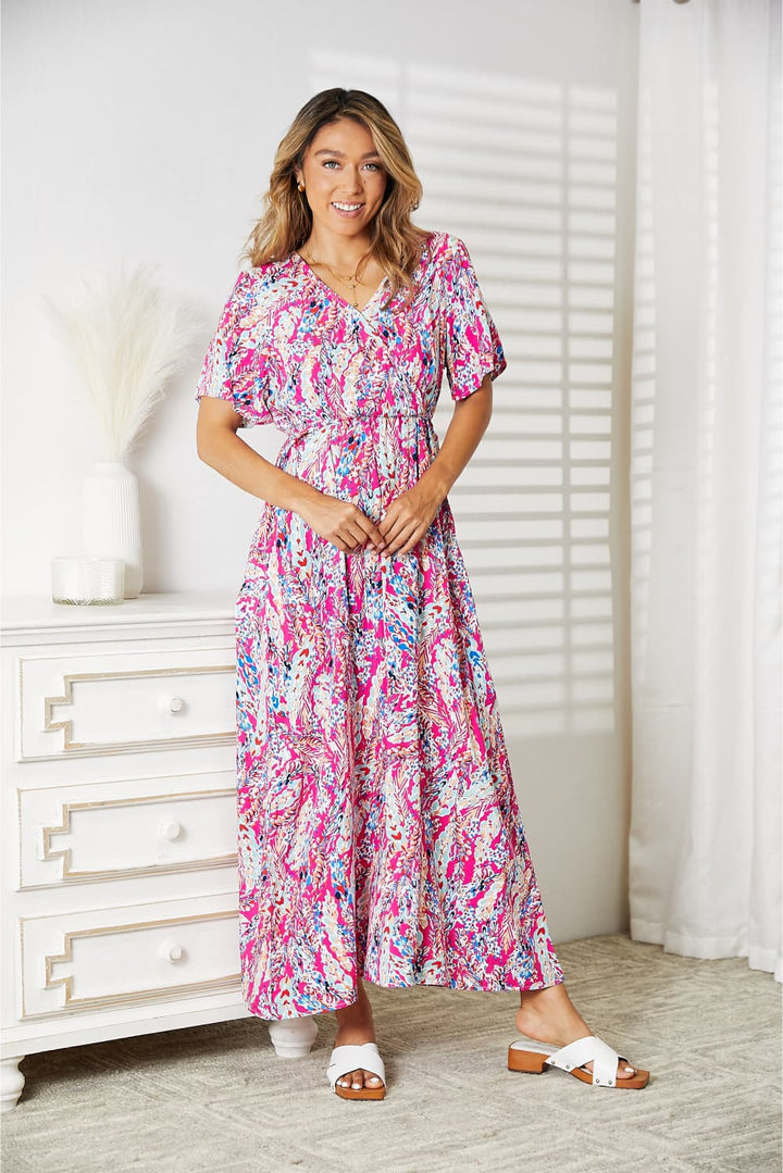 Double Take Multicolored V-Neck Maxi Dress-4