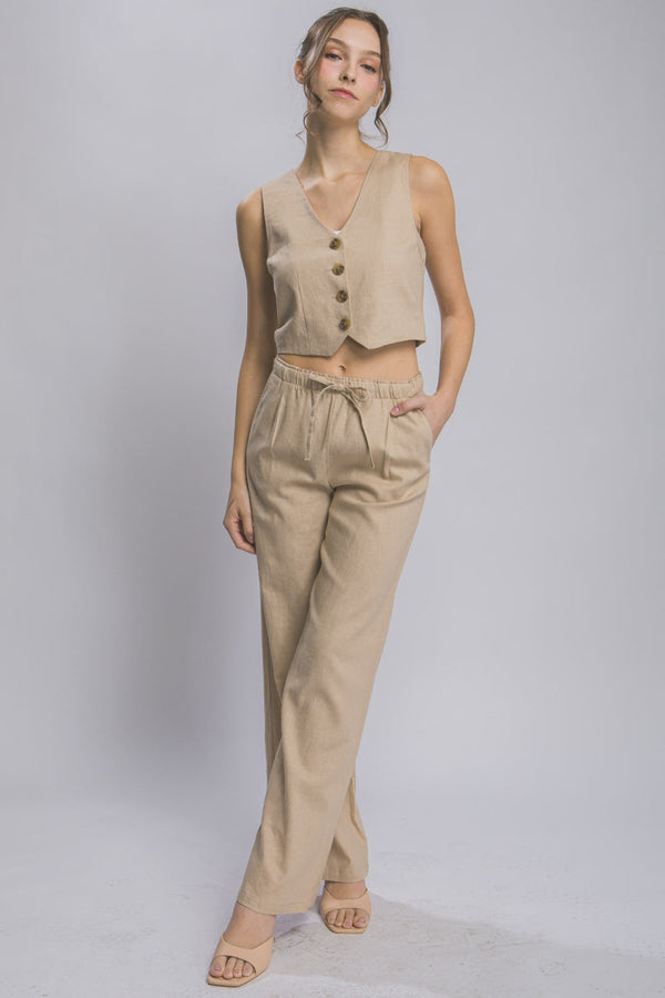 Love Tree Drawstring Wide Leg Pants with Pockets-0