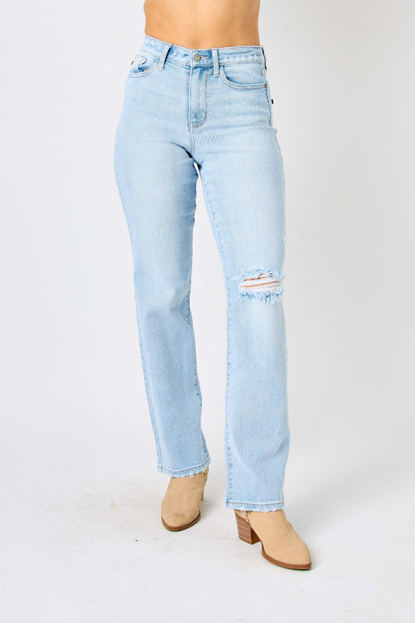Judy Blue Full Size High Waist Distressed Straight Jeans-0