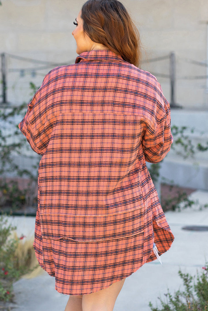 Plaid Long Sleeve Side Split Distressed Shirt-4