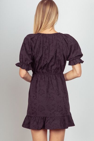 VERY J Floral Textured Woven Ruffled Mini Dress-1