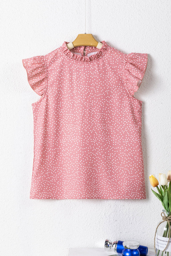 Marlowe Polka Dots Ruffle Flutter Sleeve Frilled Neck Blouse-0