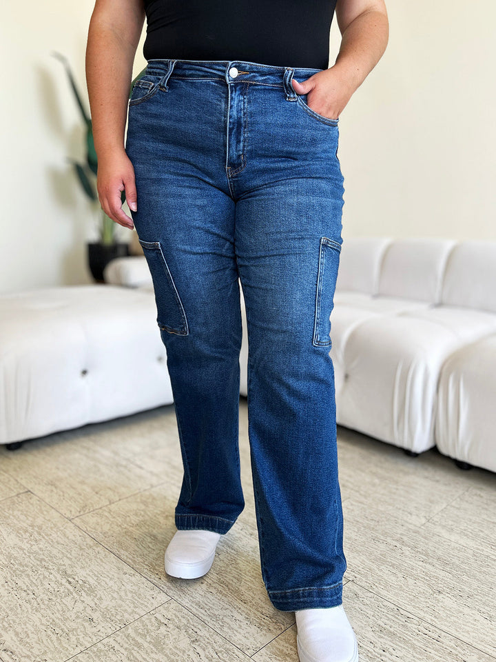 Judy Blue Full Size High Waist Straight Cargo Jeans-4