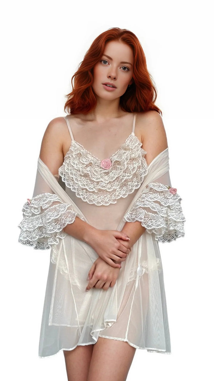 Coquette Princess-Style Beige Floral Bodysuit-2