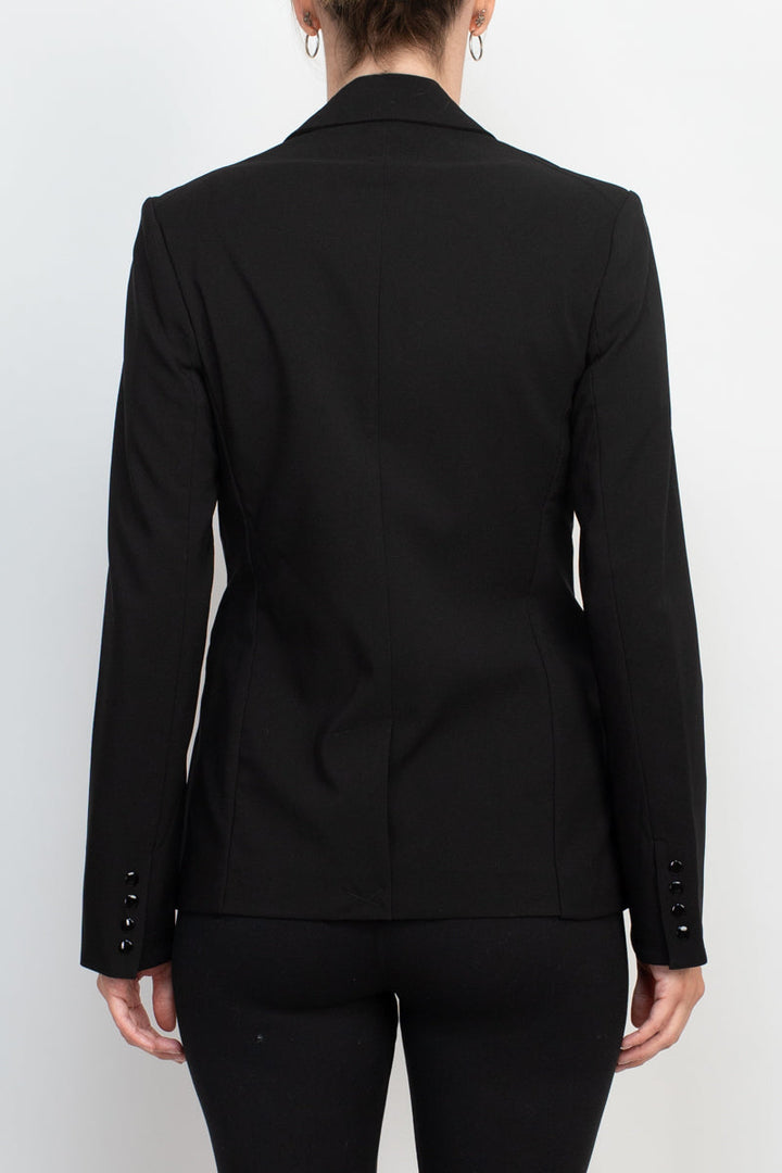 Truth lapel collar one button closure long sleeve woven blazer with zipper pocket-2