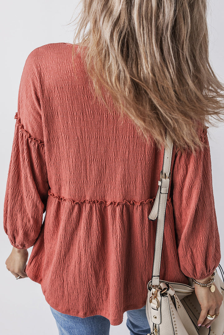 Rowan Textured Frilled Trim Puff Sleeve Blouse-1