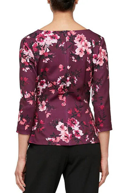 Alex Evenings V-Neck 3/4 Sleeve Faux Wrap Top-1