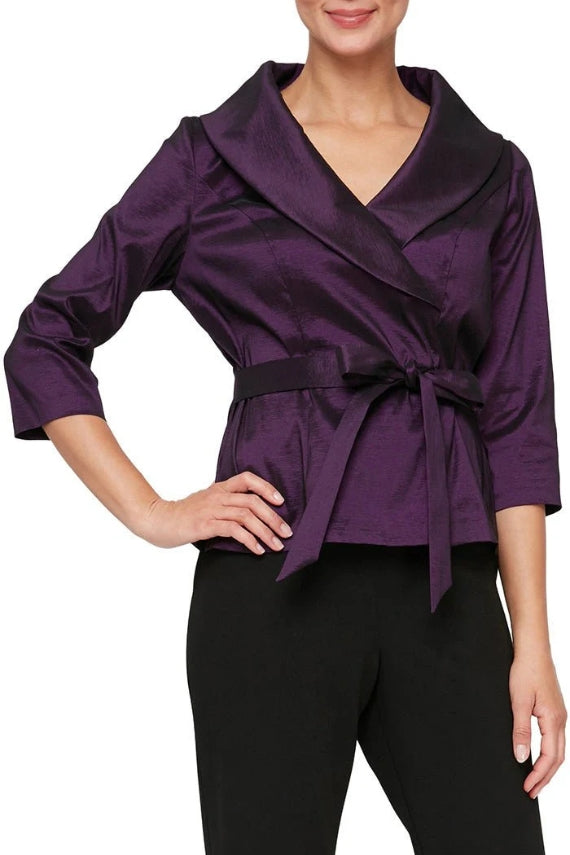 Alex Evenings 3/4 Sleeve Stretch Taffeta Blouse with Tie Waist Detail-0