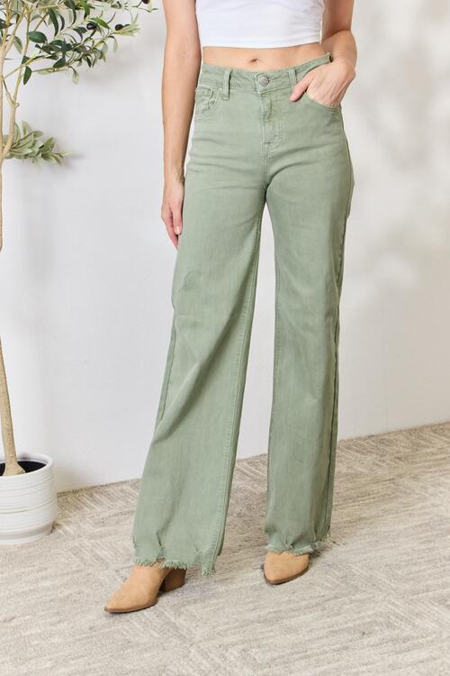 RISEN Full Size Raw Hem Wide-Leg Jeans-0