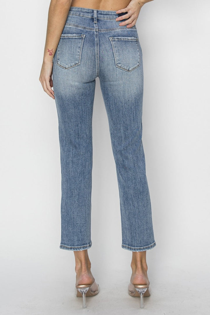 RISEN Full Size High Waist Distressed Cropped Jeans-1