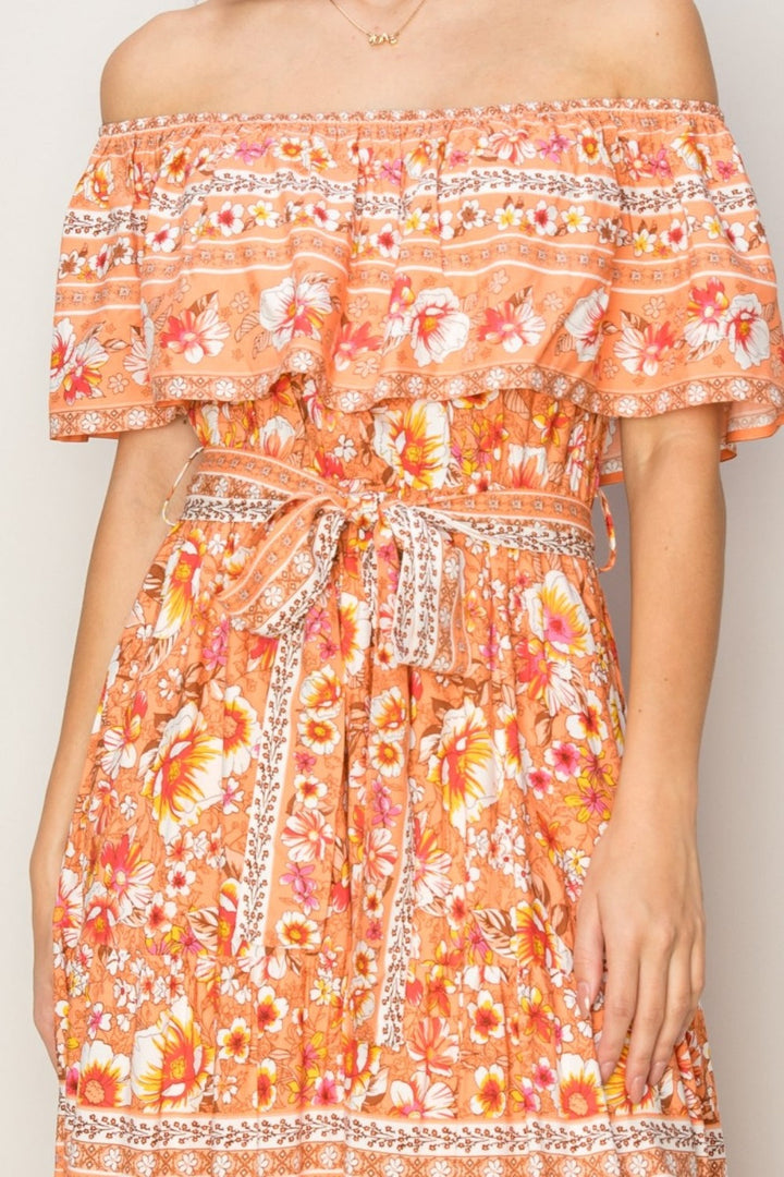 HYFVE Floral Off-Shoulder Tie Front Maxi Dress-4