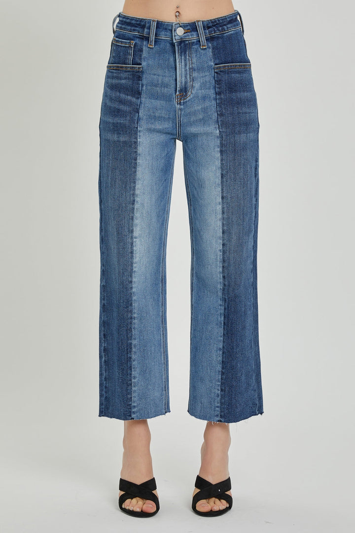 RISEN Full Size Mid-Rise Waist Two-Tones Jeans with Pockets-3