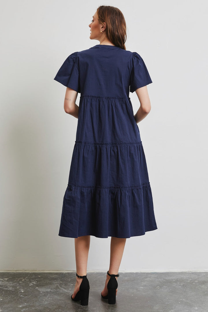 HEYSON Full Size Cotton Poplin Ruffled Tiered Midi Dress-1