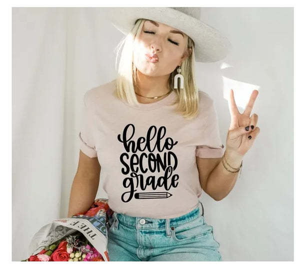 Hello Second Grade T-shirt, 2nd Grade Shirt, Back To School Shirt, Teacher Top, Gift For Her, Kids School Gift, Second Grade Vibes Shirts
