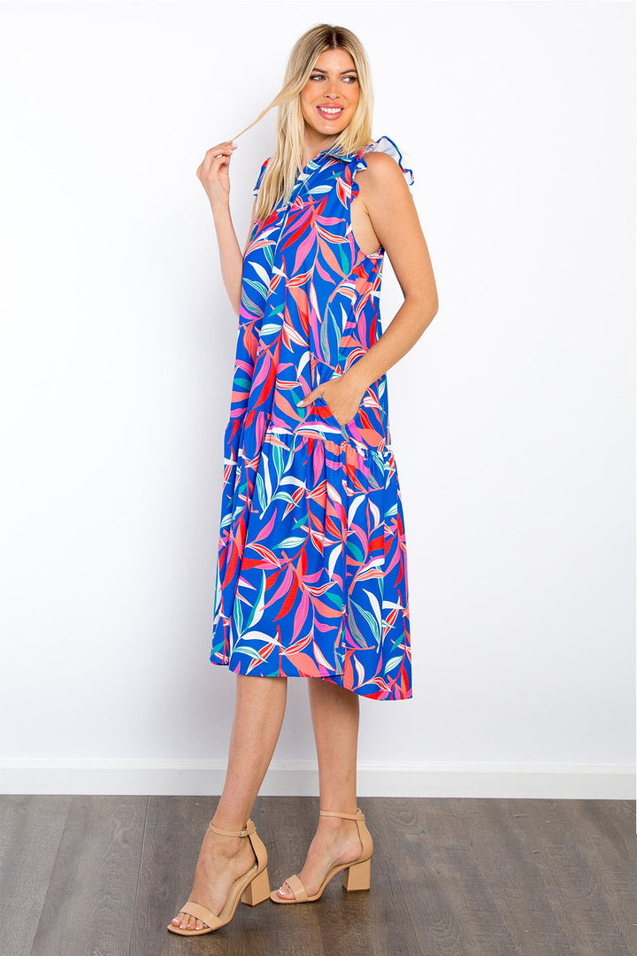 Be Stage Print Ruffled Midi Dress with Pockets-2