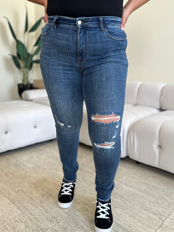 Judy Blue Full Size  High Waist Distressed Skinny Jeans-0