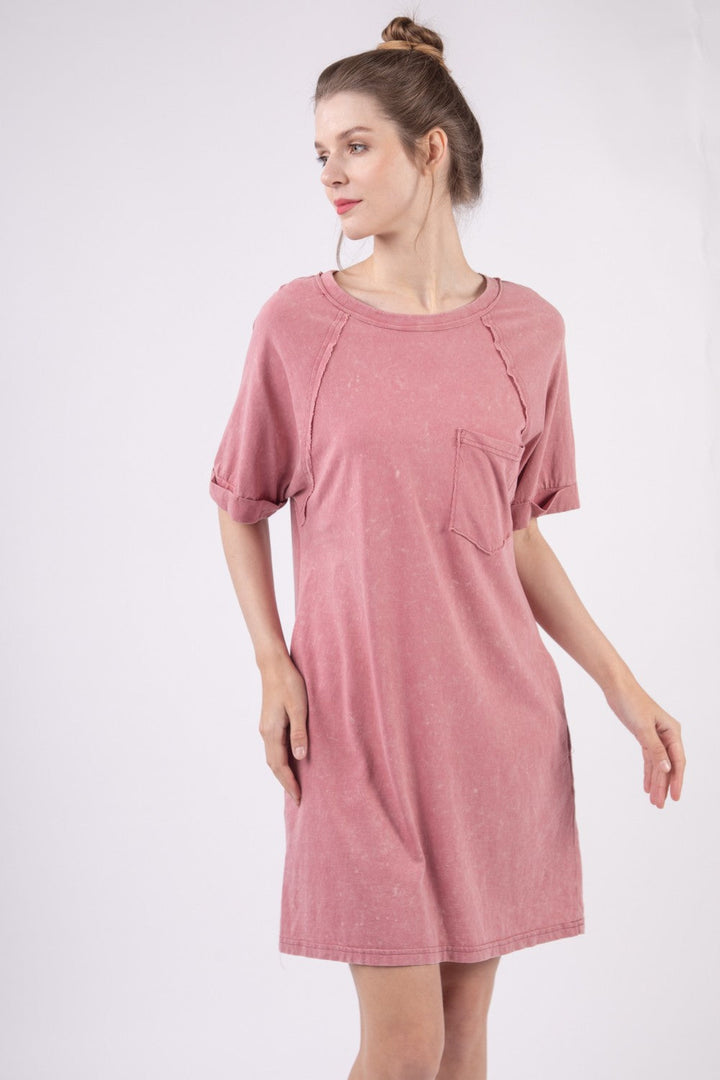 VERY J Washed Round Neck Mini Tee Dress-2