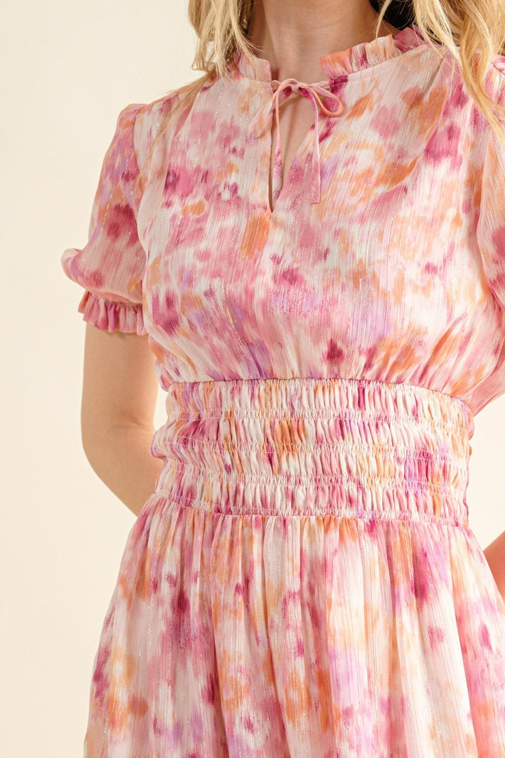 And The Why Full Size Smocked Waist Printed Midi Dress-4