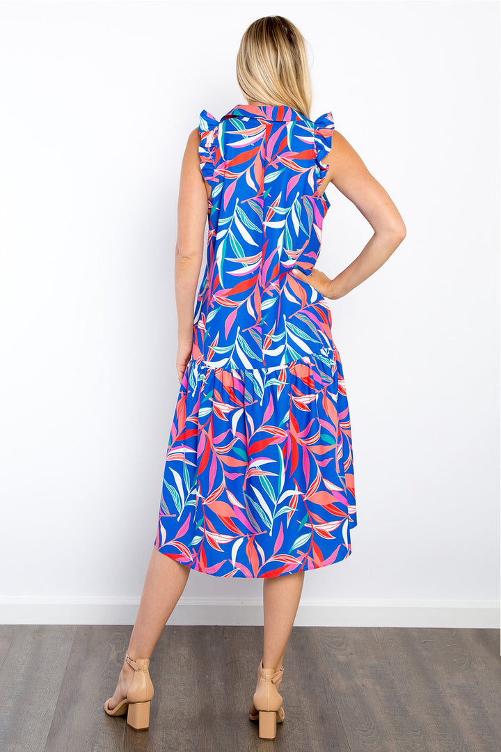 Be Stage Print Ruffled Midi Dress with Pockets-1