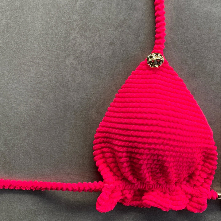 Electra Red Textured Triangle Frill Bikini Top-1