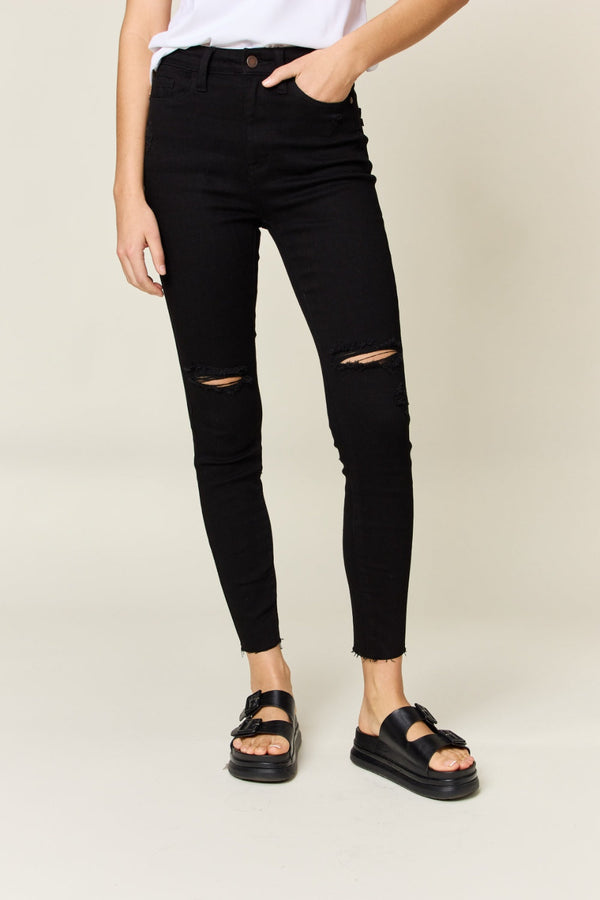 Judy Blue Full Size Distressed Tummy Control High Waist Skinny Jeans-0