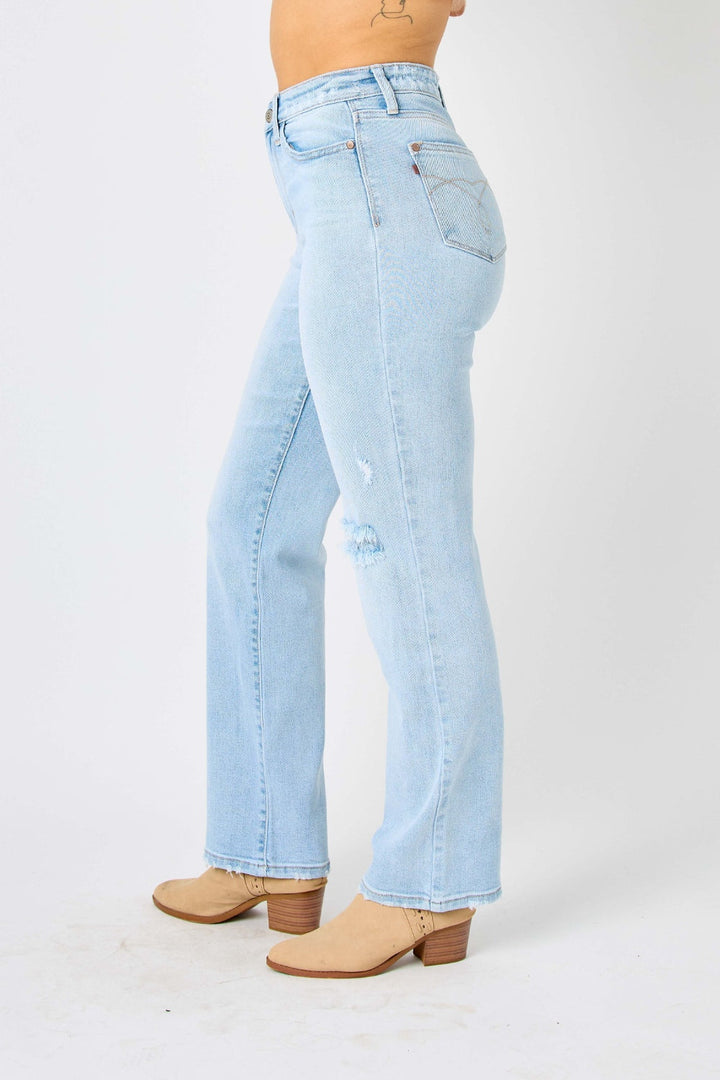 Judy Blue Full Size High Waist Distressed Straight Jeans-3