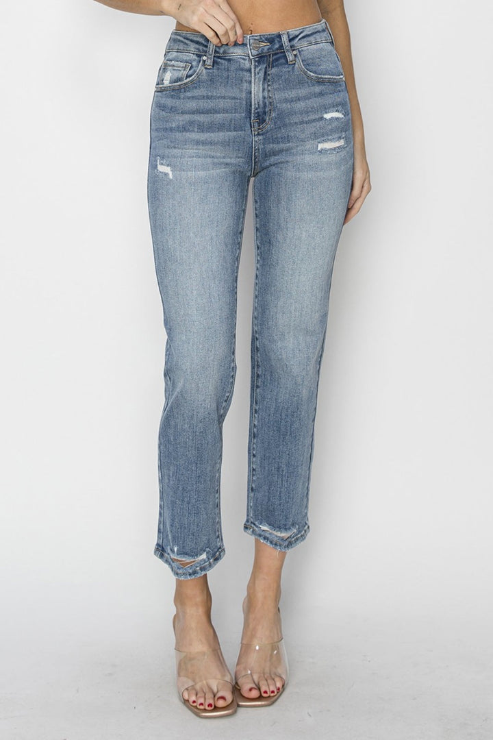RISEN Full Size High Waist Distressed Cropped Jeans-4
